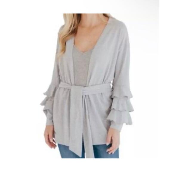 Simply Southern Gray Ruffle Sleeve Cardigan XXL EUC Cozy Comfy Preppy Lagenlook - Picture 3 of 11